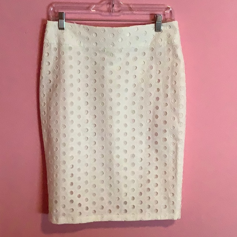 Ann Taylor White Eyelet Pencil Skirt Size 6 NWT
